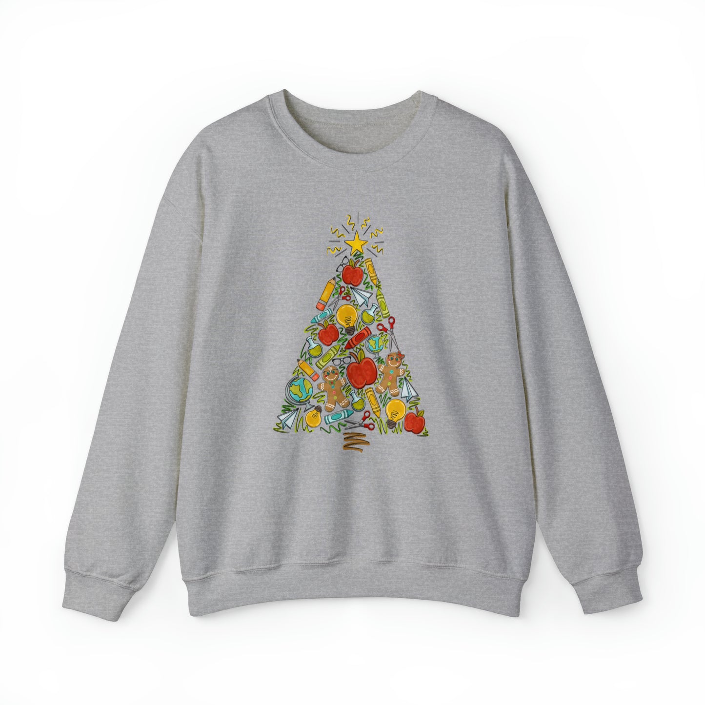 Teacher Supplies Christmas Tree Heavyweight Crewneck Sweatshirt