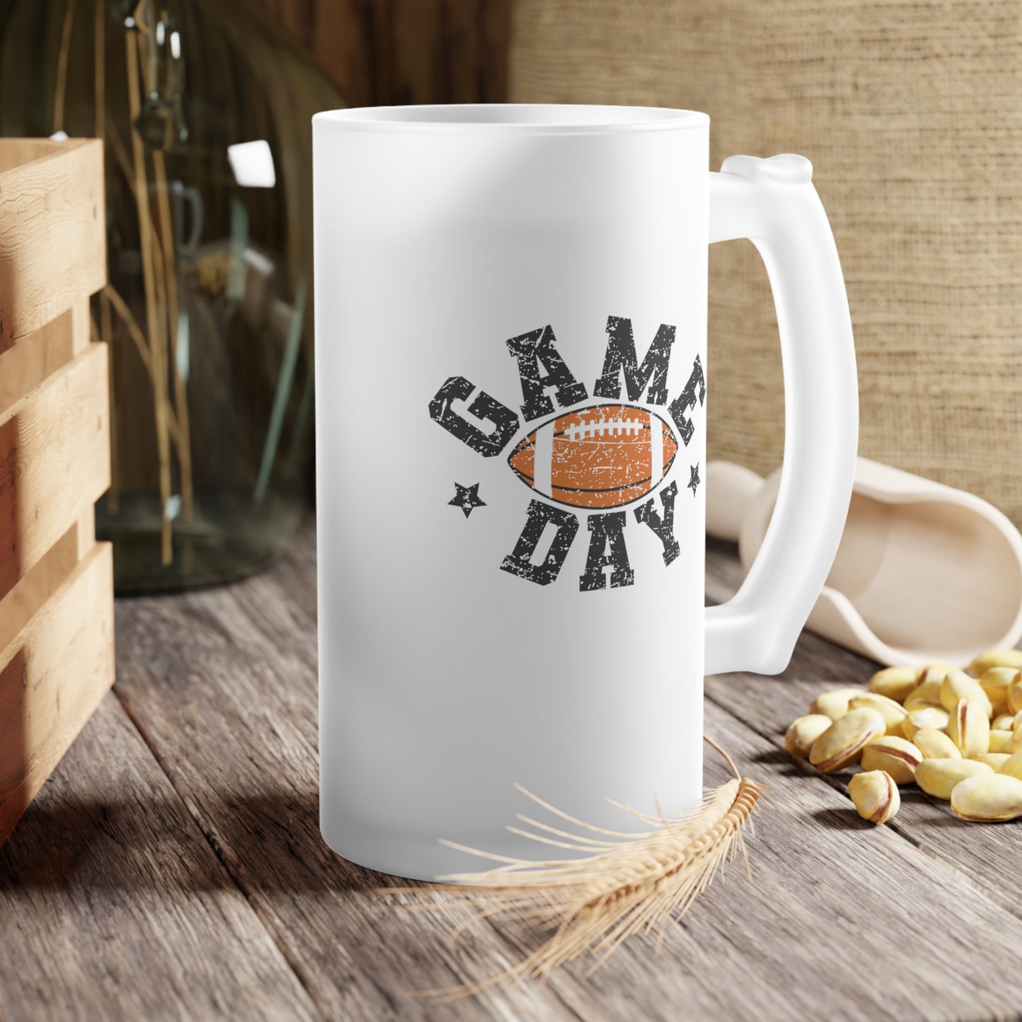 Game Day Football/ Fall Logo Frosted Glass Beer Mug