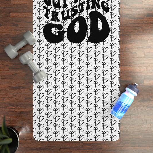 I'm Just Out Here Trusting God Cross and Heart Pattern Rubber Yoga Mat