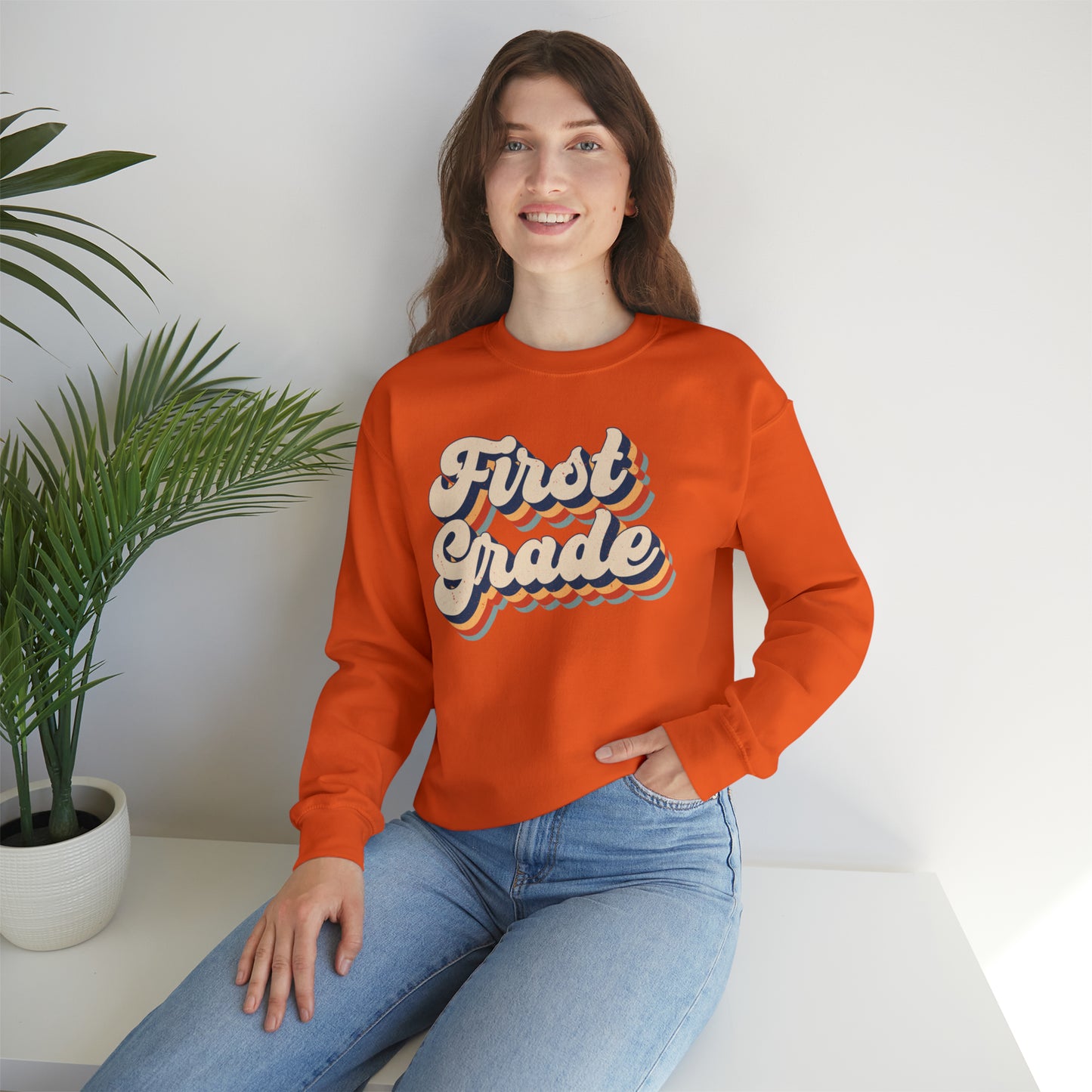 Retro 1st Grade Unisex Heavy Blend™ Crewneck Sweatshirt