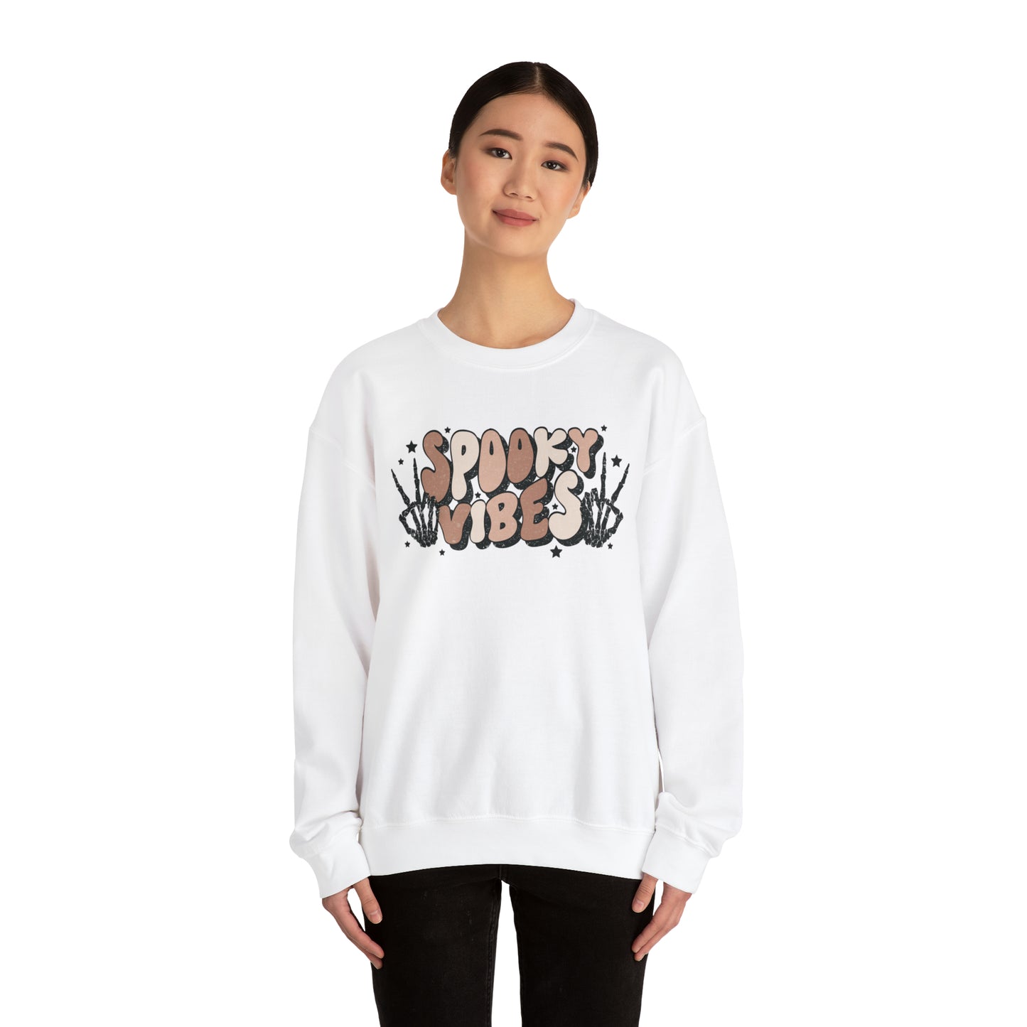 Spooky Vibes Skeleton Hands Fall Halloween Retro Warm Colored  Unisex Heavy Blend™ Crewneck Sweatshirt