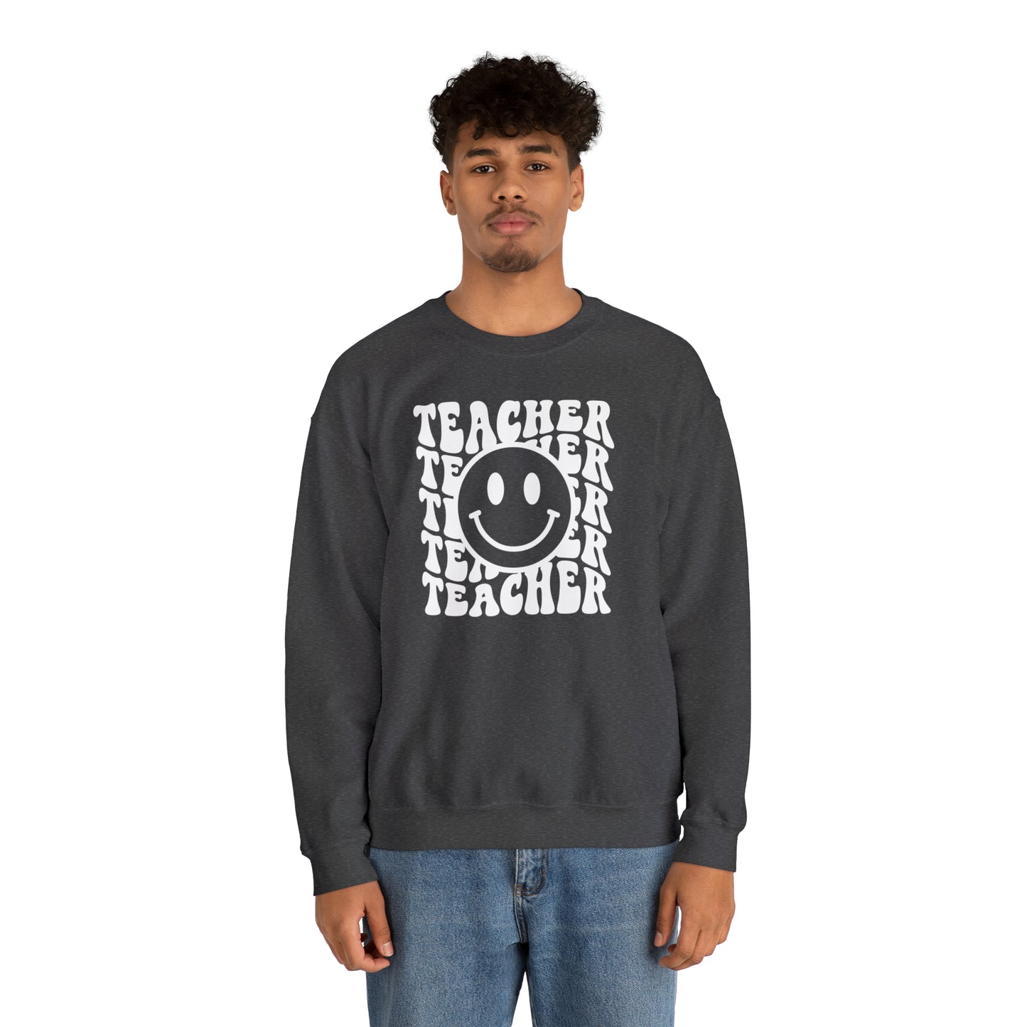 Teacher with Smiley Face White Logo Unisex Heavy Blend™ Crewneck Sweatshirt