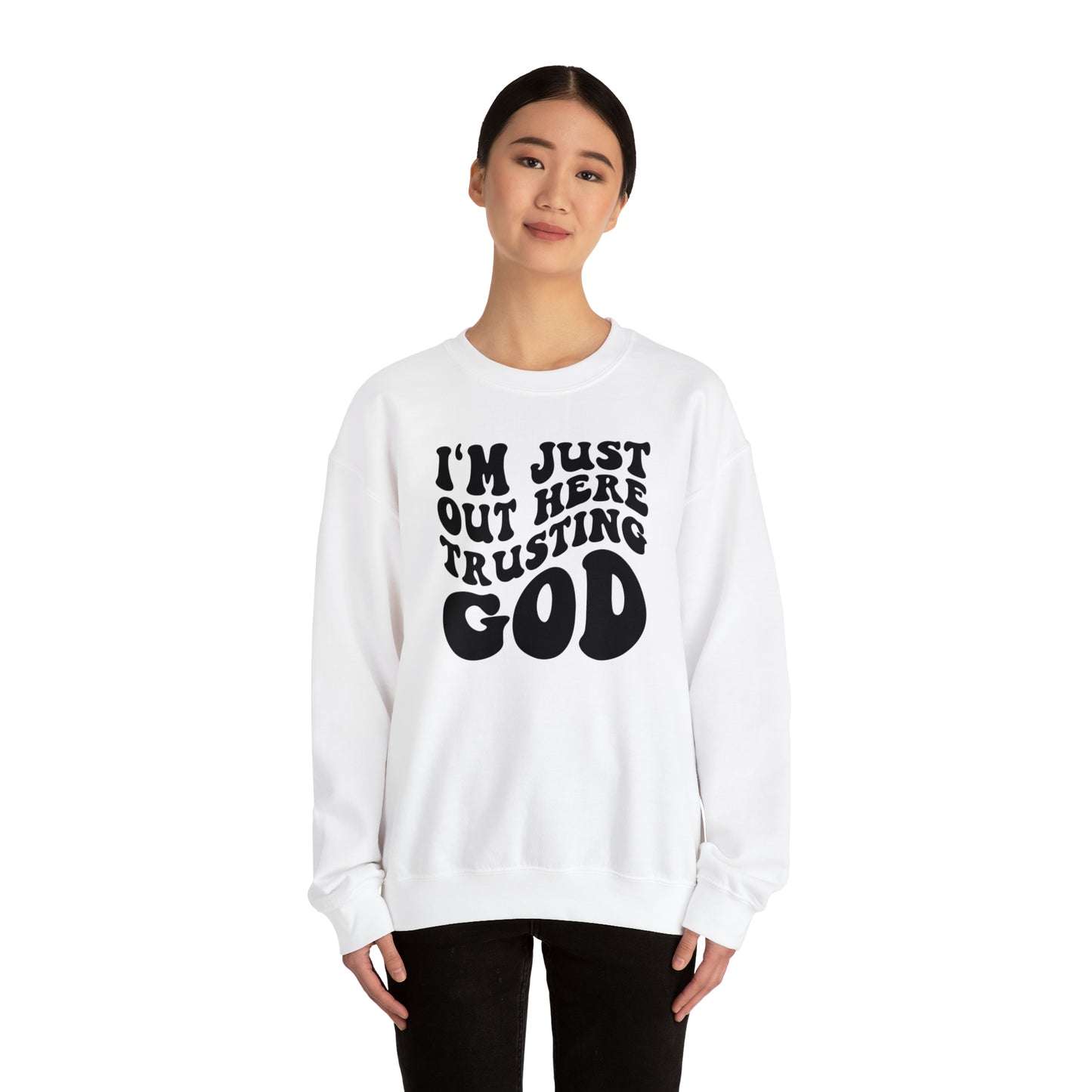 I'm Just Out Here Trusting God Design Heavy Blend™ Crewneck Sweatshirt