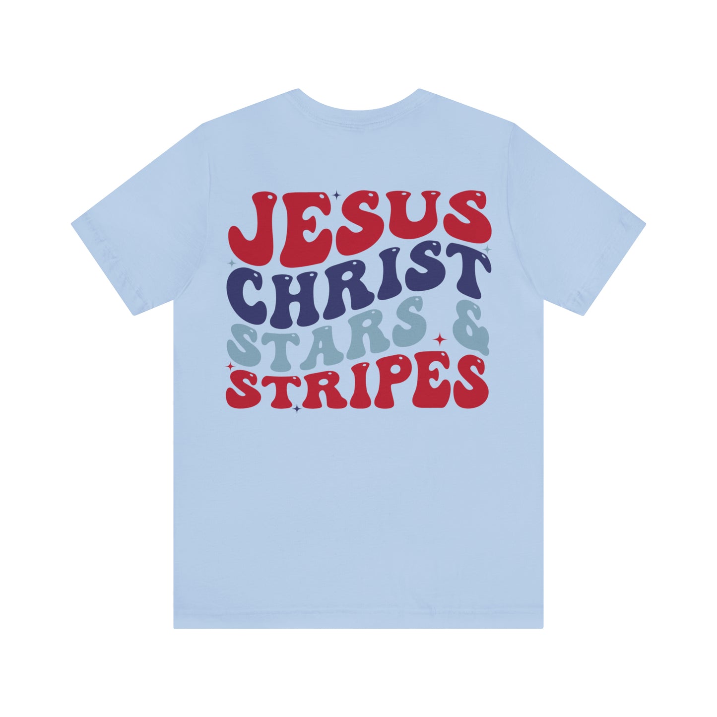 "Jesus Christ Stars and Stripes" (Front and Back Design) Unisex Jersey Short Sleeve Tee