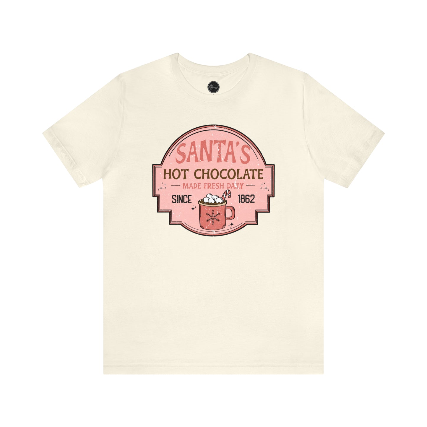 Santa's Hot Chocolate Pink Christmas/ Holiday Bella Jersey Short Sleeve Tee (Unisex)