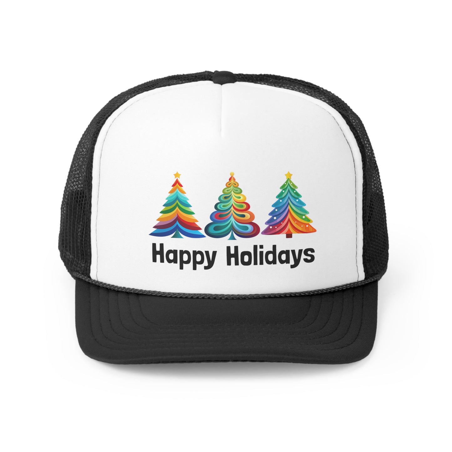 Happy Holidays Layered Rainbow Christmas Tree Tall Trucker Caps