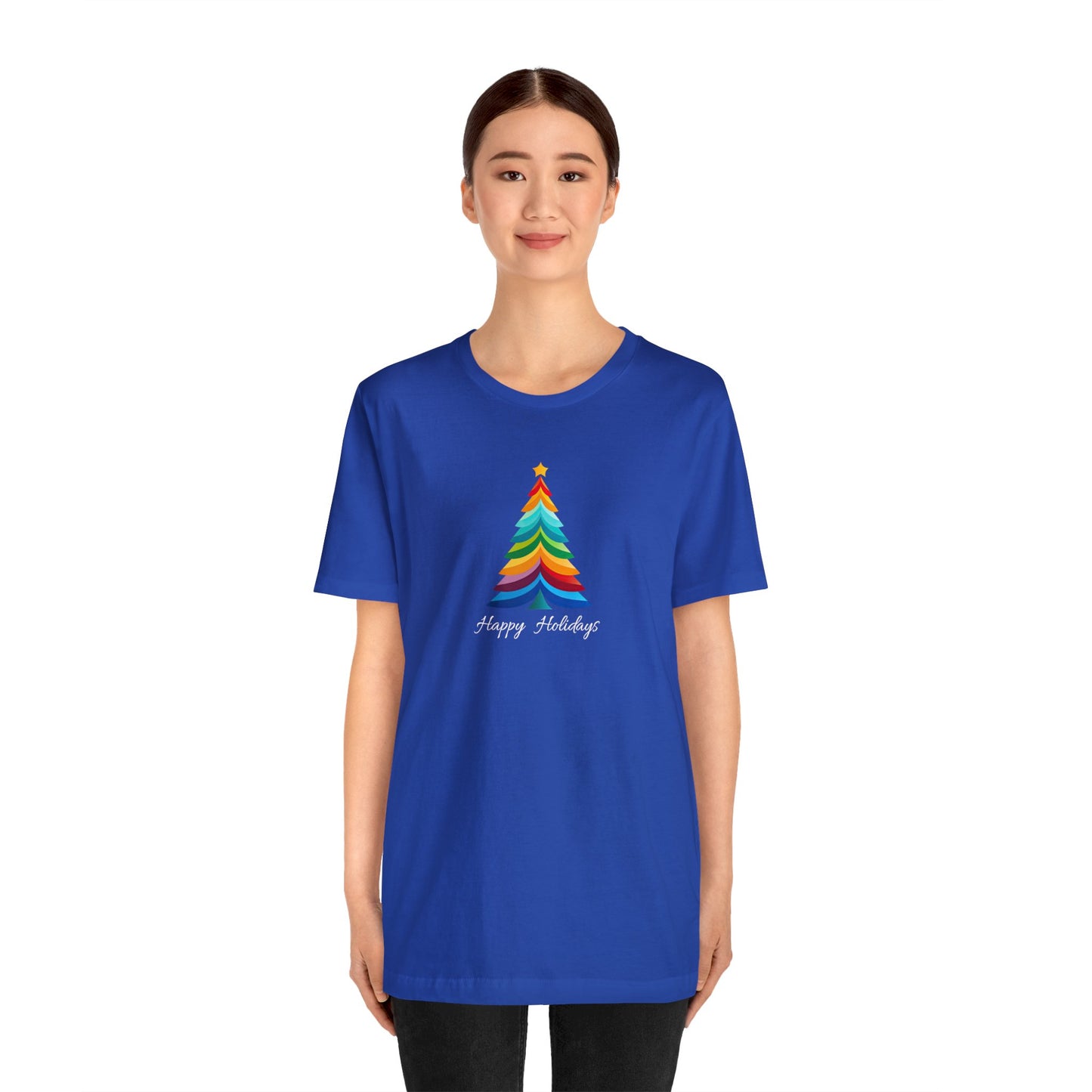 Happy Holidays Layered Christmas Tree Bella Jersey Short Sleeve Tee (Unisex)