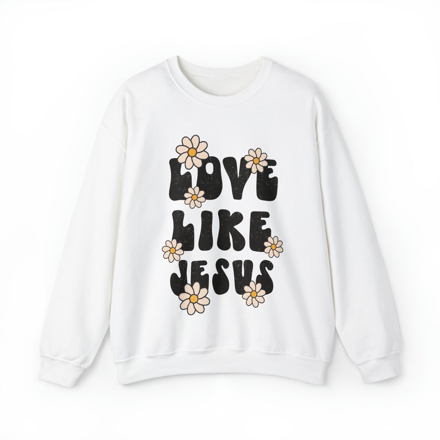 Distressed Daisy Love Like Jesus - Heavy Blend™ Crewneck Sweatshirt