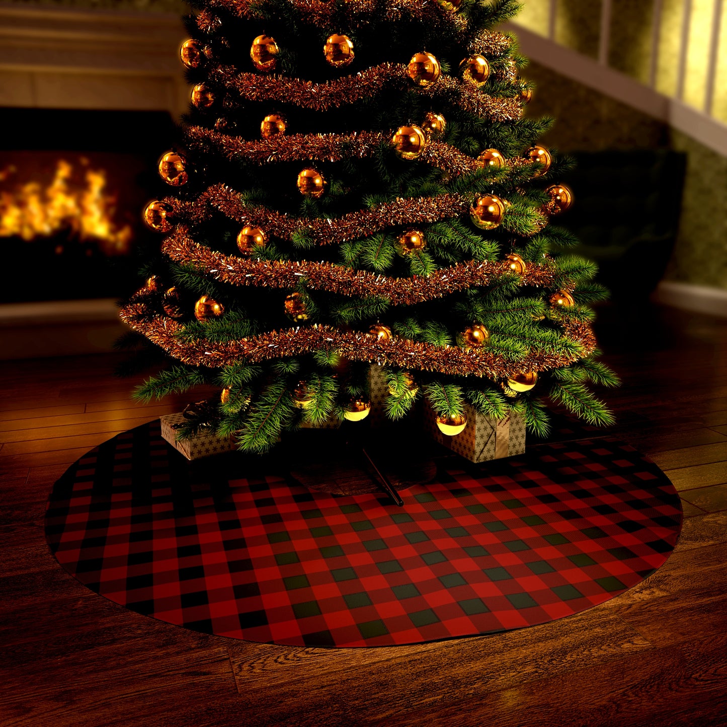 Red and Black Buffalo Plaid Round Tree Skirt