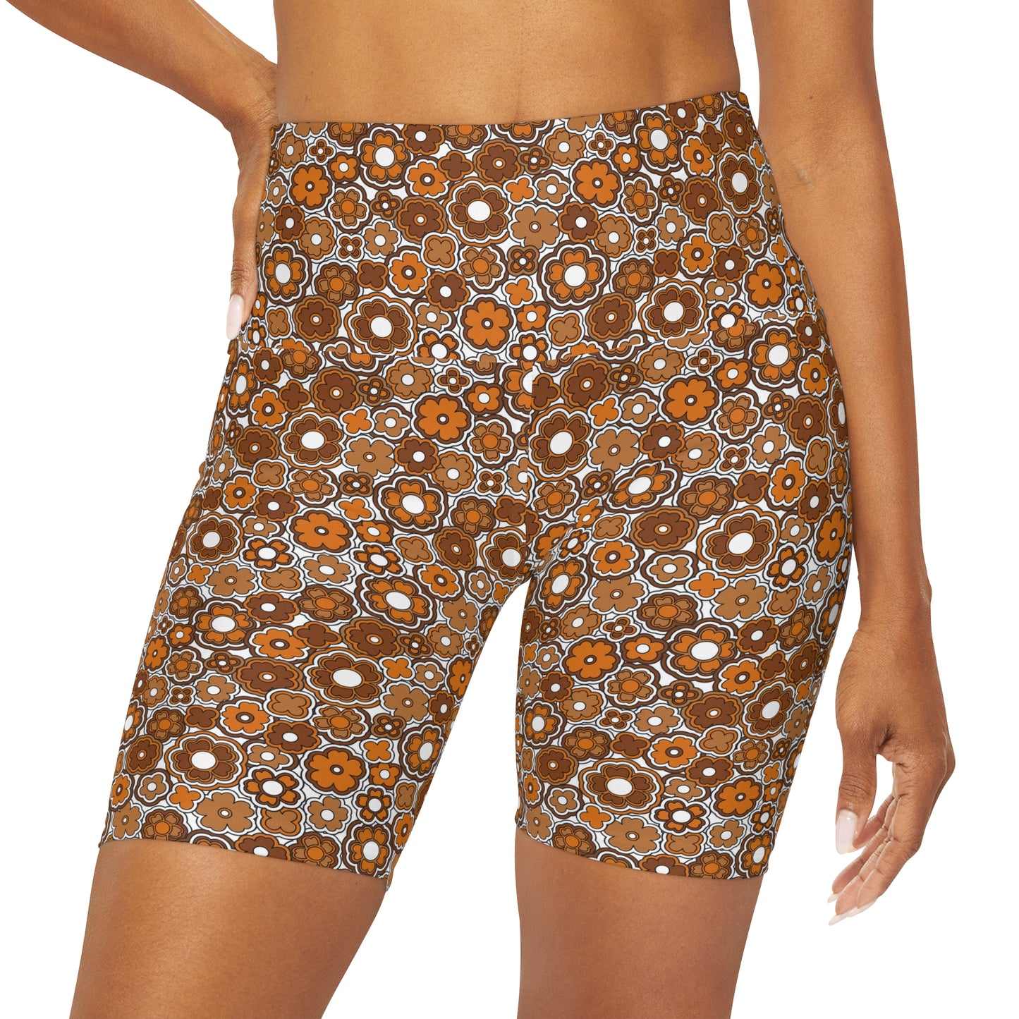 Flower Power Retro Brown Yoga Shorts