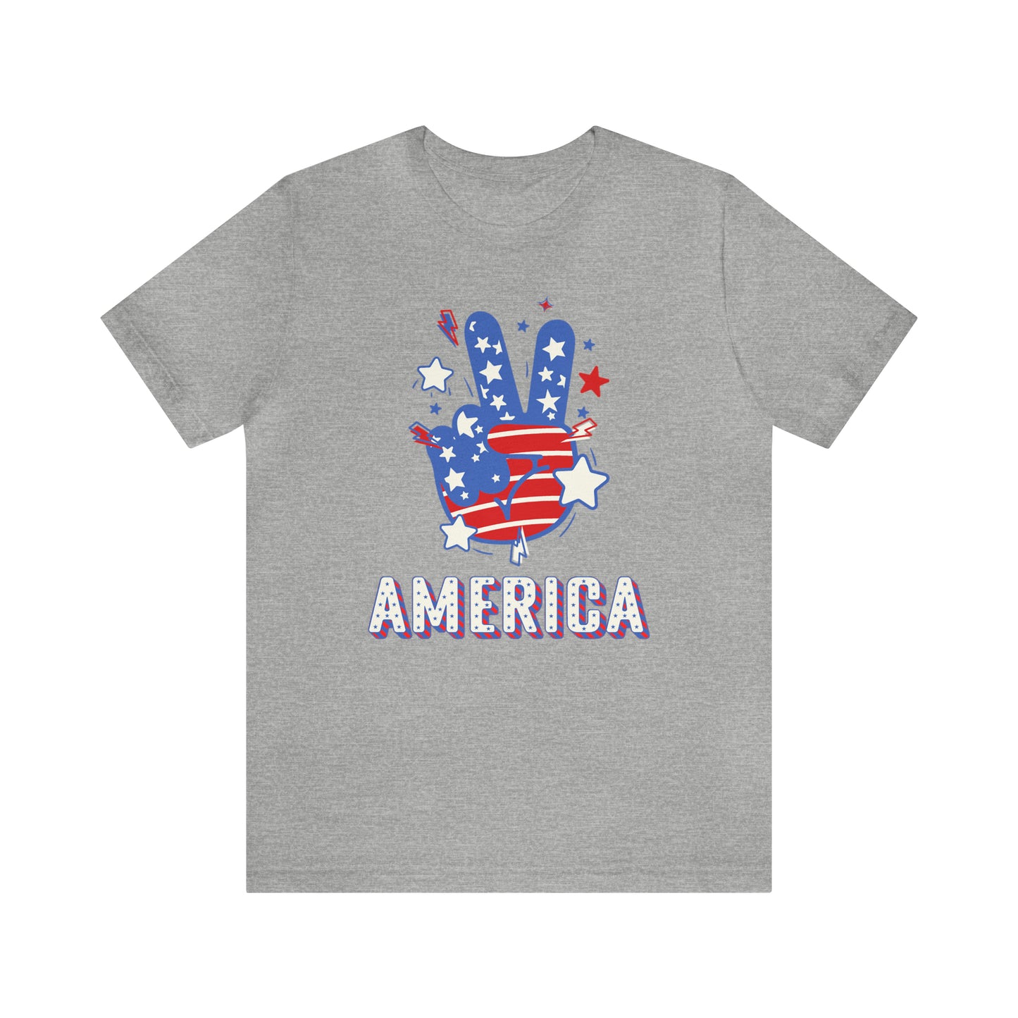 America USA Stars Peace Sign with Hands Unisex Jersey Short Sleeve Tee