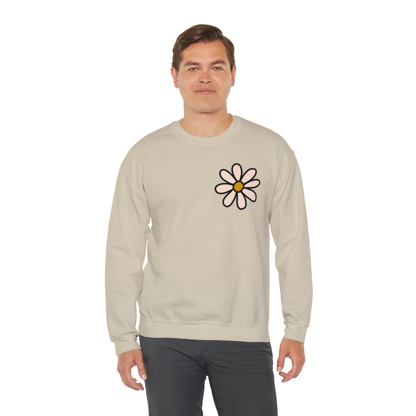 Distressed Daisy Love Like Jesus -  Front and Back Design Heavy Blend™ Crewneck Sweatshirt