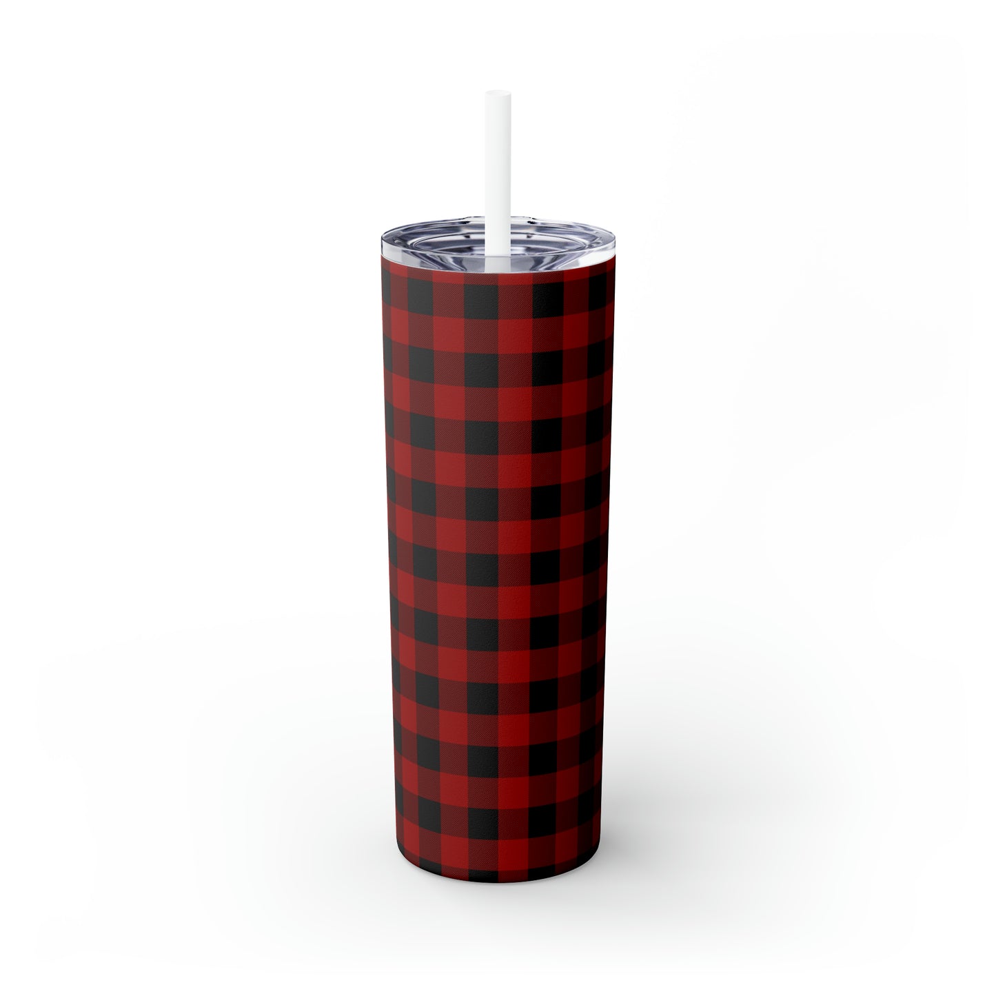 Red and Black Plaid/ Buffalo Plaid Skinny Tumbler with Straw, 20oz