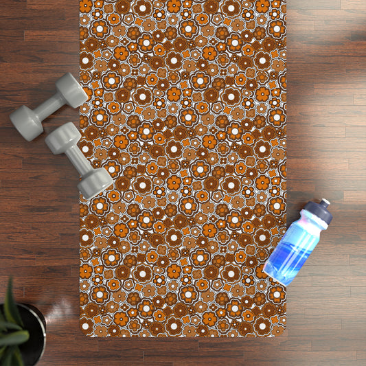 Flower Power Retro Brown Pattern Rubber Yoga Mat