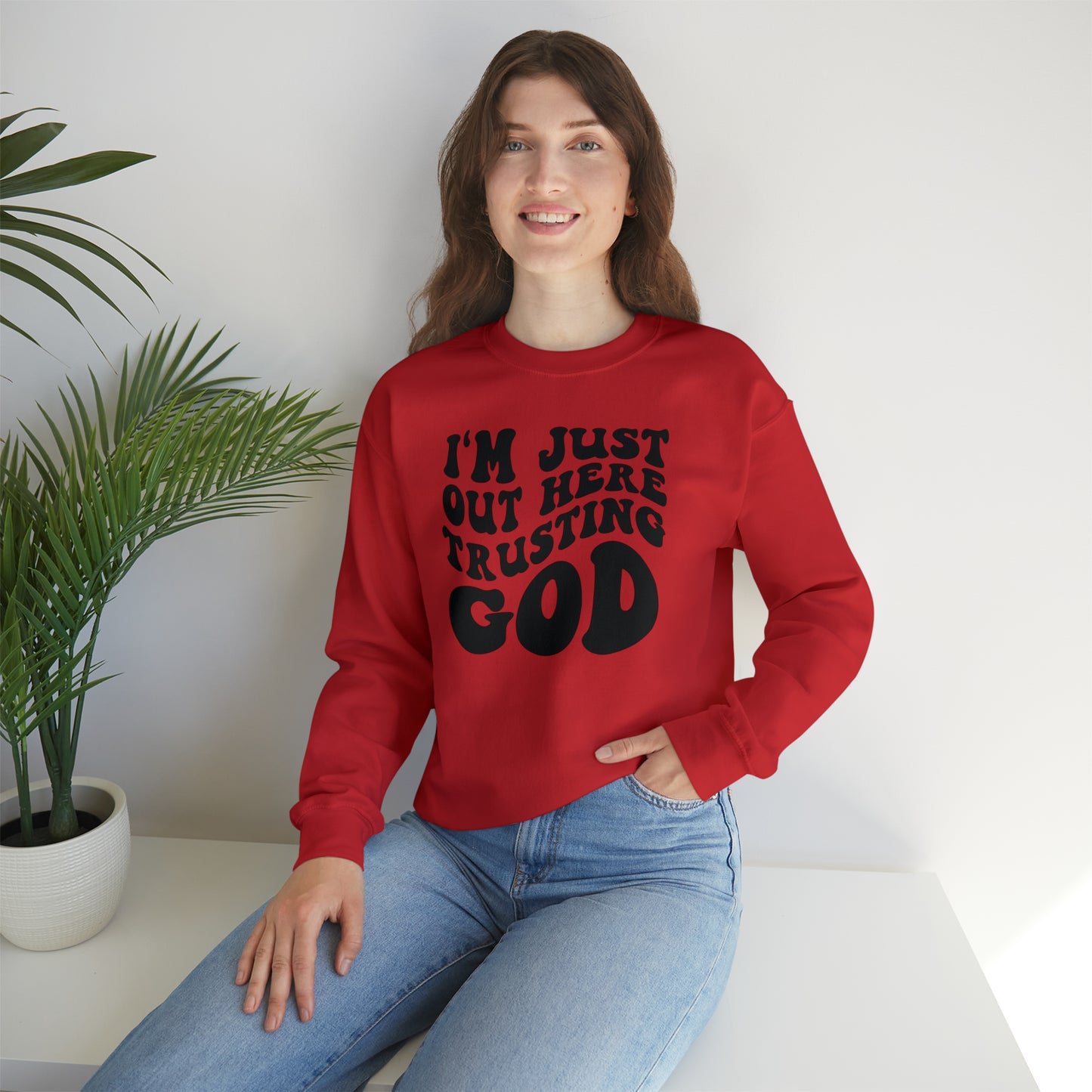 I'm Just Out Here Trusting God Design Heavy Blend™ Crewneck Sweatshirt