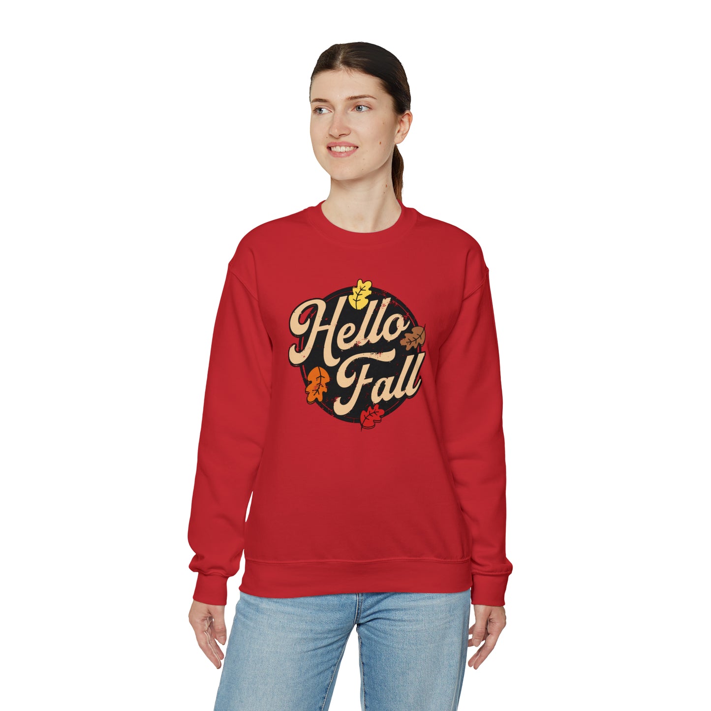 Hello Fall Halloween Retro Warm Colored  Unisex Heavy Blend™ Crewneck Sweatshirt