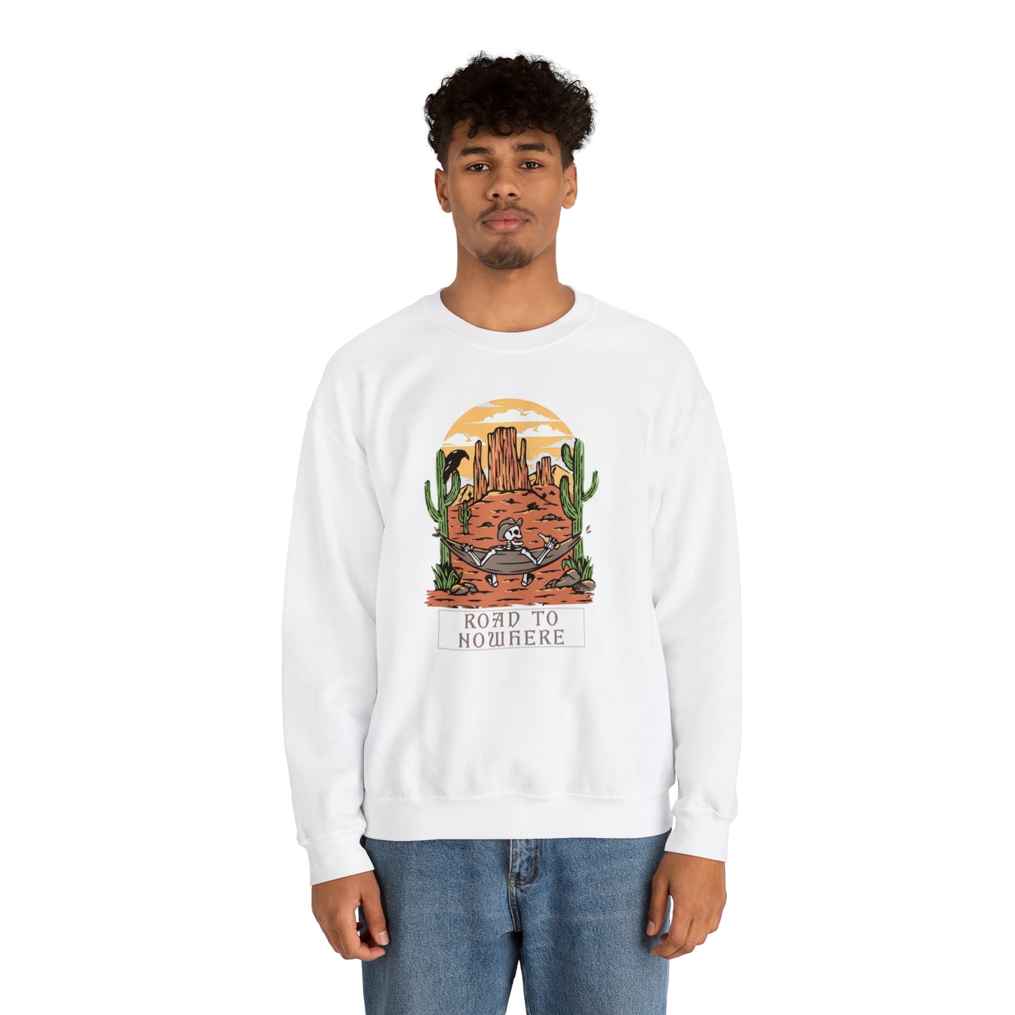 Road to Nowhere Skeleton Fall Halloween Retro Warm Colored  Unisex Heavy Blend™ Crewneck Sweatshirt