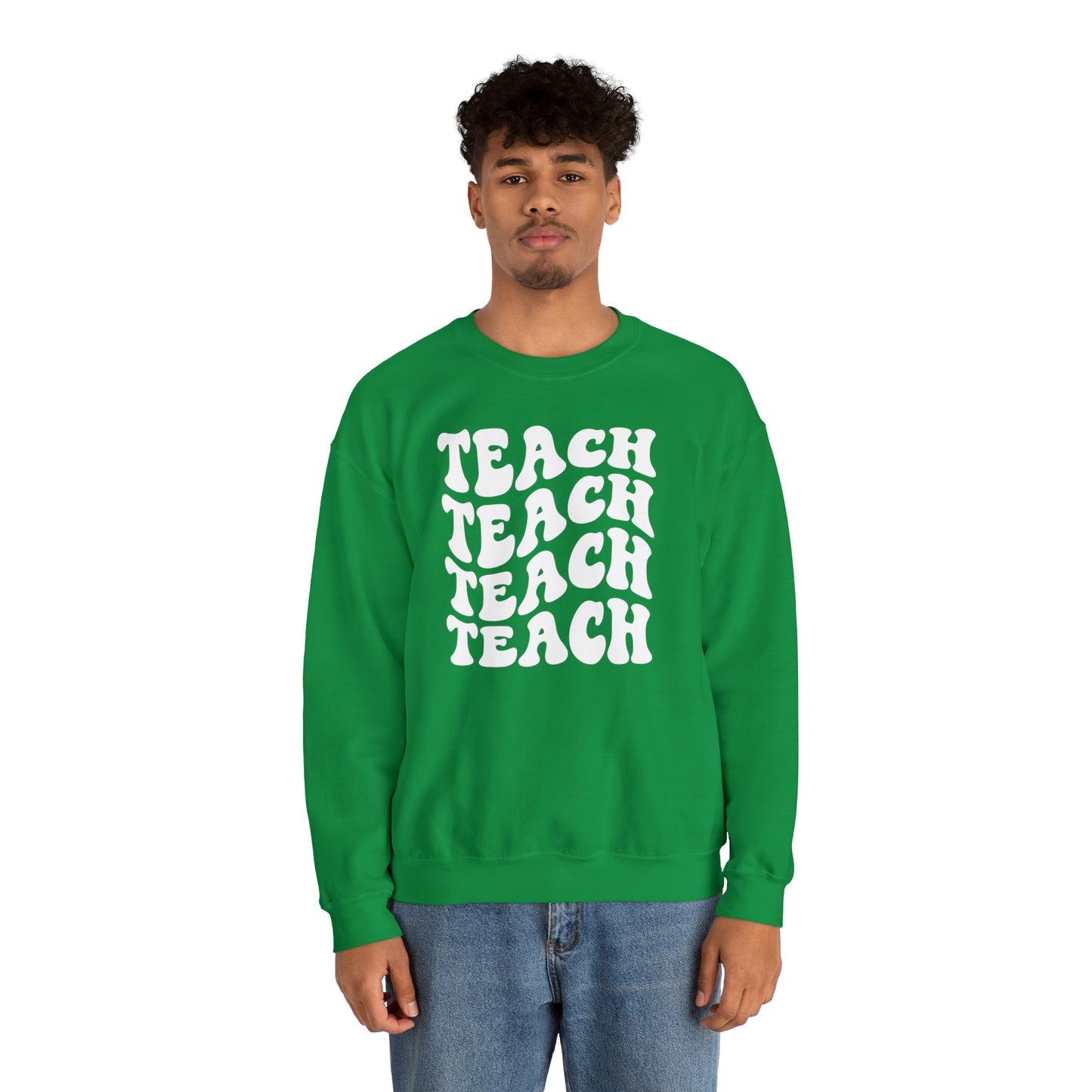 Teach Teach Teach Teach White Logo Unisex Heavy Blend™ Crewneck Sweatshirt