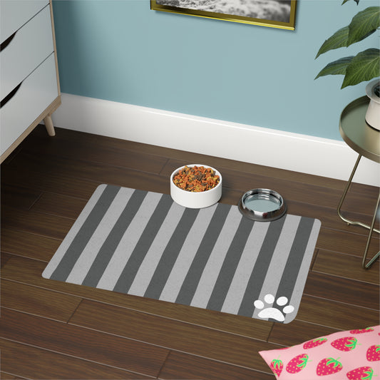 Gray Striped Paw Pet Food Mat (12x18)