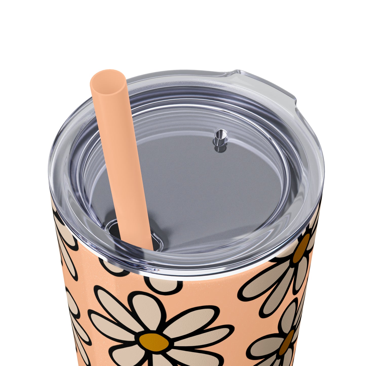 Peach Daisy Print Skinny Tumbler with Straw, 20oz