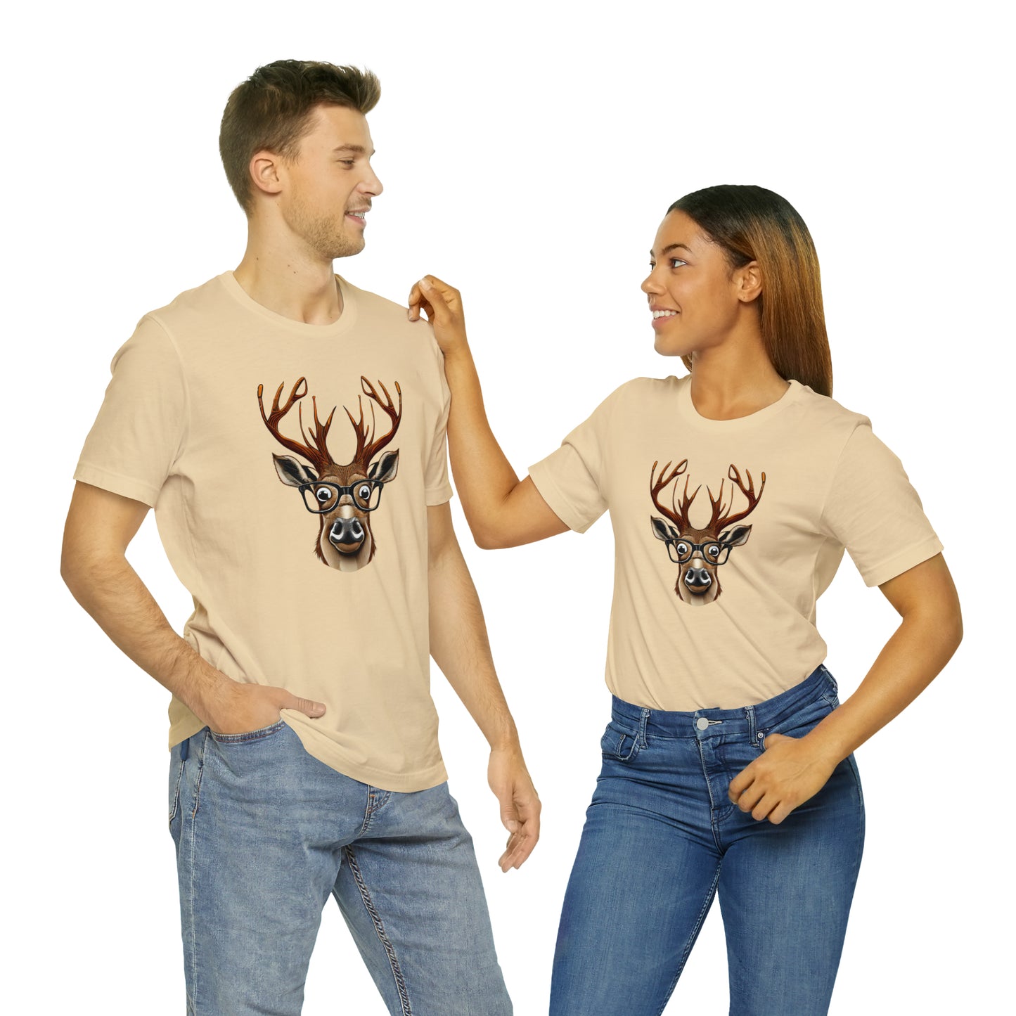 Deer/ Reindeer with Glasses Country and Christmas Unisex Jersey Short Sleeve Tee