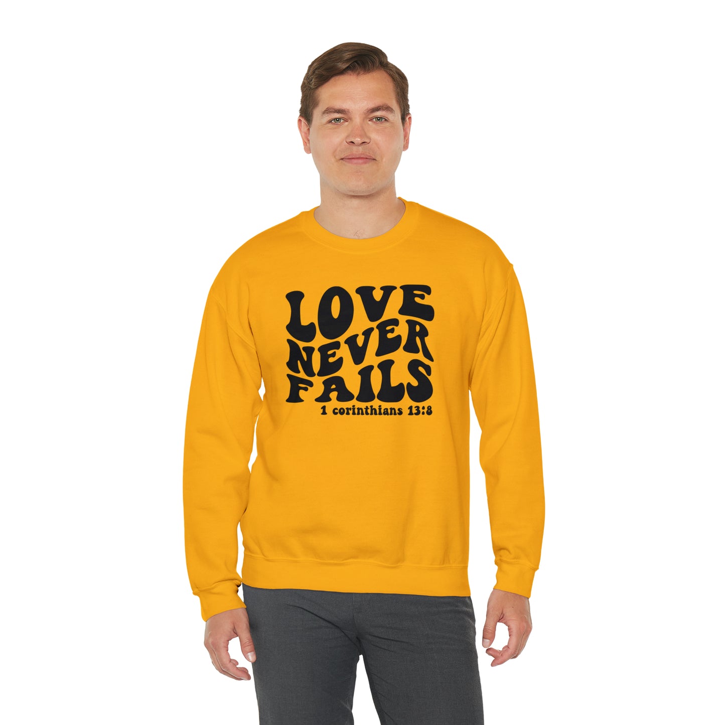 Love Never Fails Black Logo Unisex Heavy Blend™ Crewneck Sweatshirt