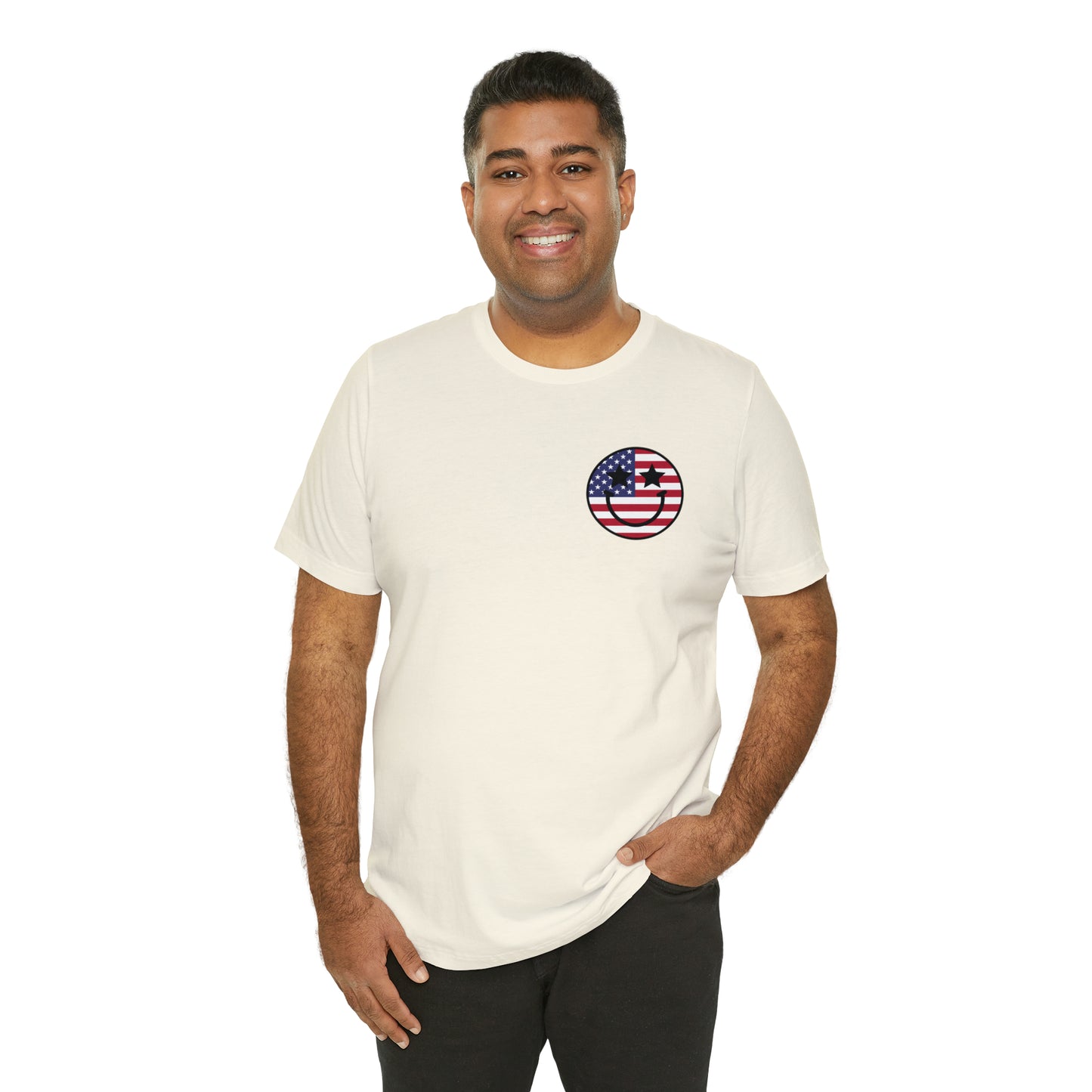 "Jesus Christ Stars and Stripes" (Front and Back Design) Unisex Jersey Short Sleeve Tee