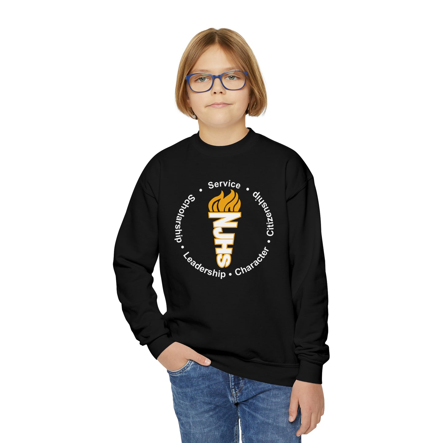 YOUTH - National Junior Honor Society Golden Circular Character Torch Youth Crewneck Sweatshirt