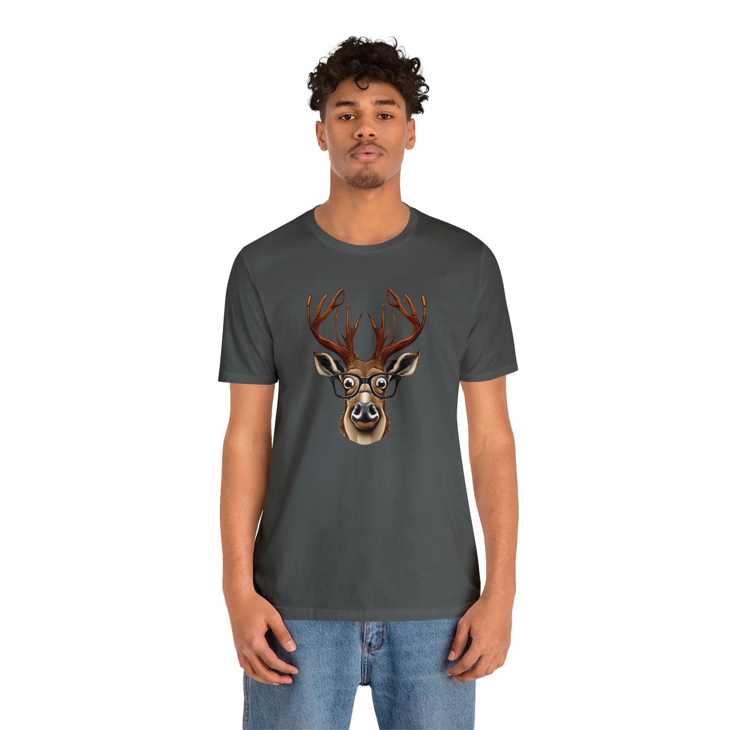 Deer/ Reindeer with Glasses Country and Christmas Unisex Jersey Short Sleeve Tee