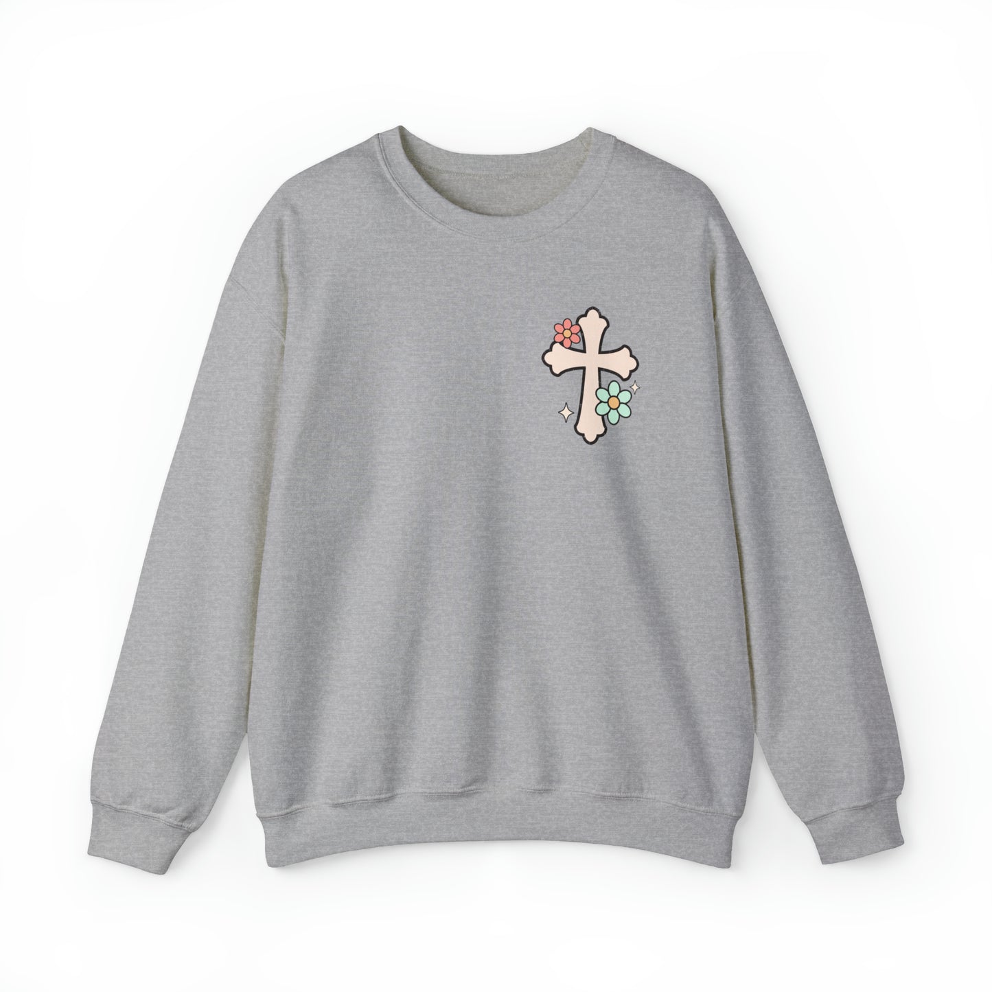 Vintage Grow in Grace with Cross Boho Color Print -  Front and Back Design Heavy Blend™ Crewneck Sweatshirt