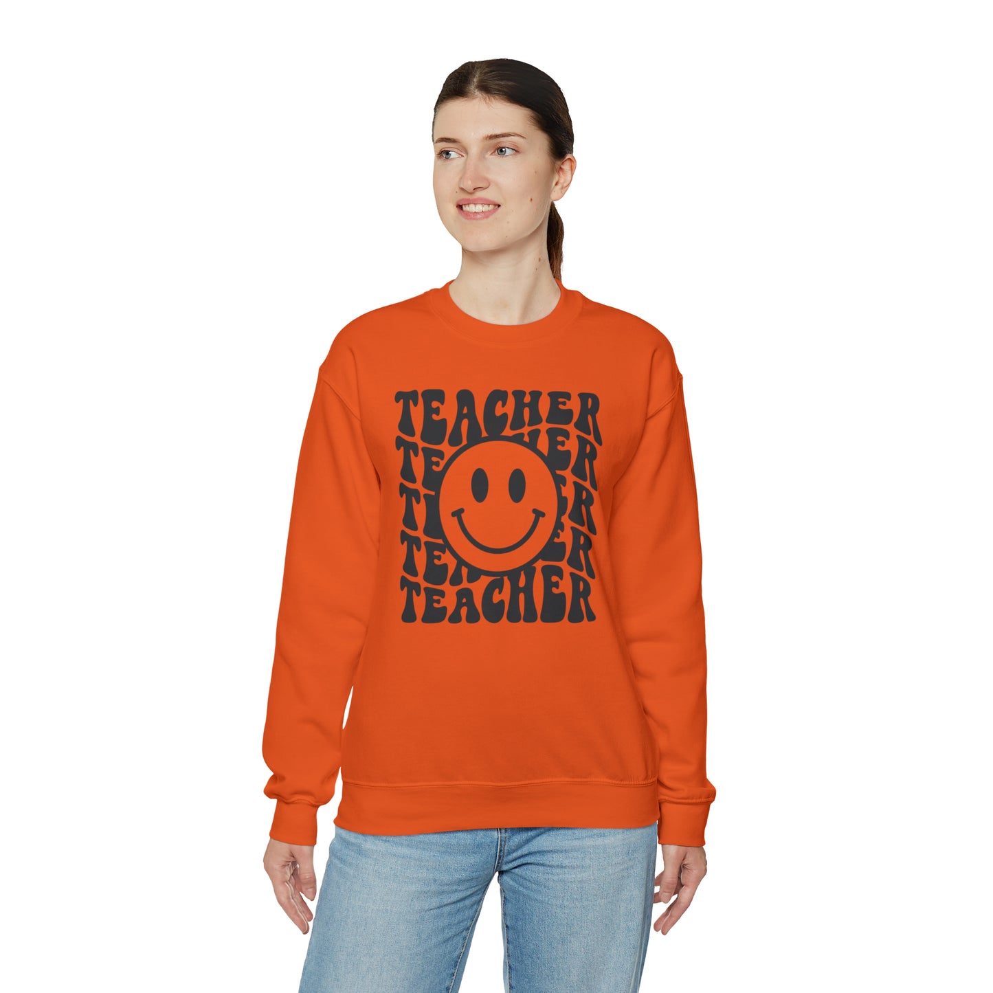 Retro Teacher with Smiley Face Black Logo Unisex Heavy Blend™ Crewneck Sweatshirt