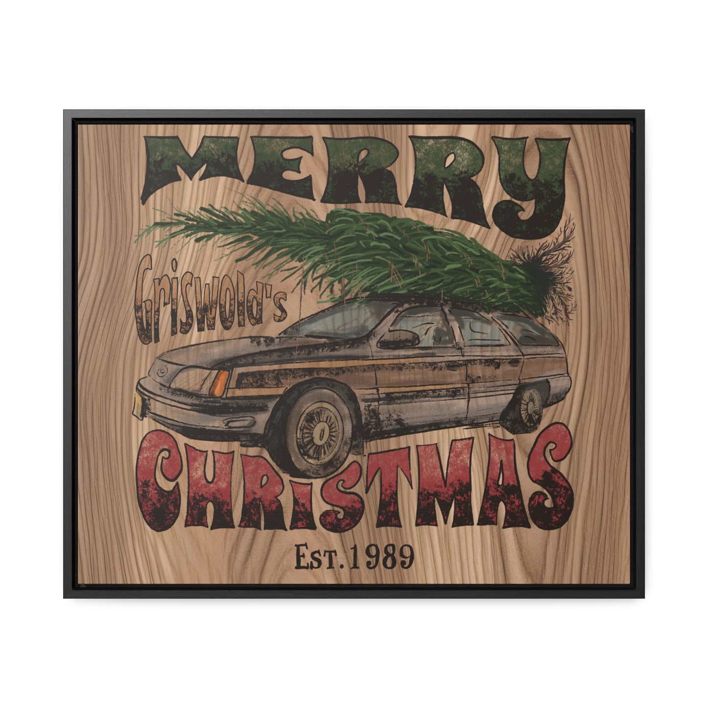 Distressed Merry Griswold Christmas Tree Station Wagon Holiday Gallery Canvas Wraps, Horizontal Frame