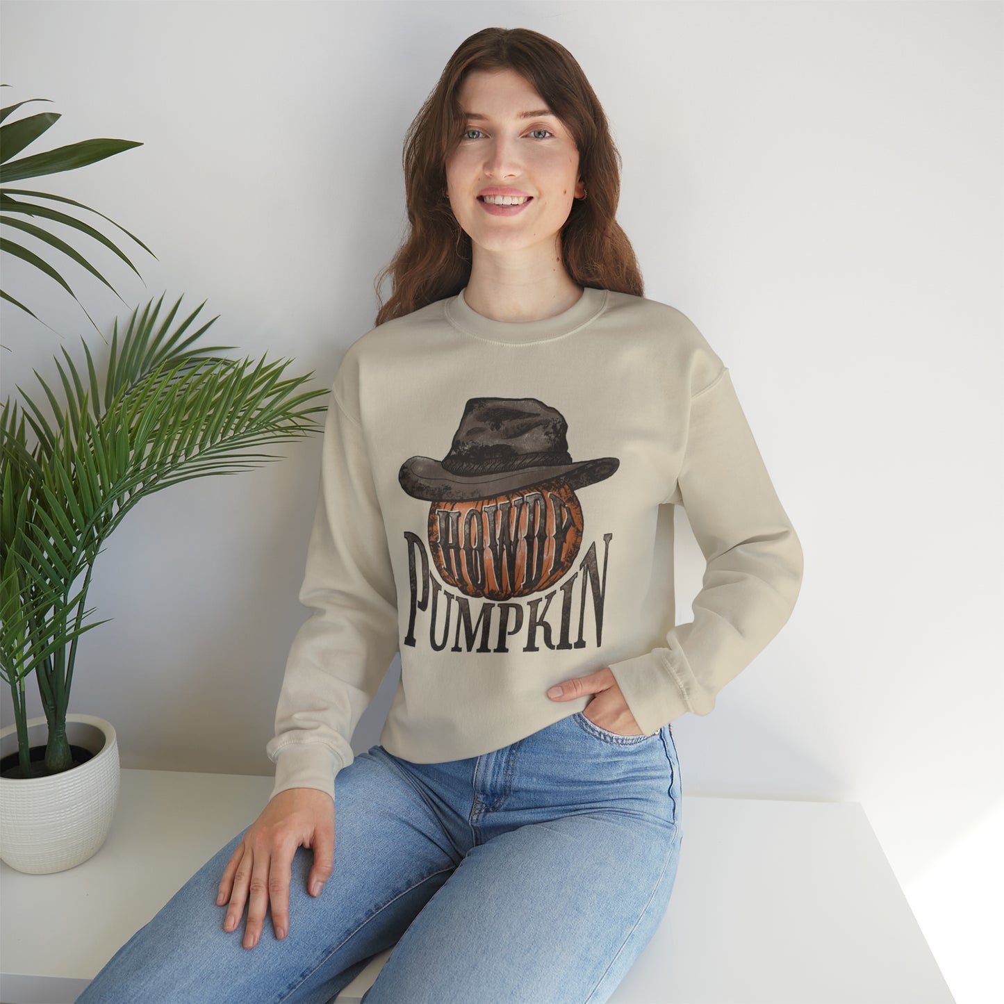 Howdy Pumpkin Fall Halloween Retro Warm Colored  Unisex Heavy Blend™ Crewneck Sweatshirt