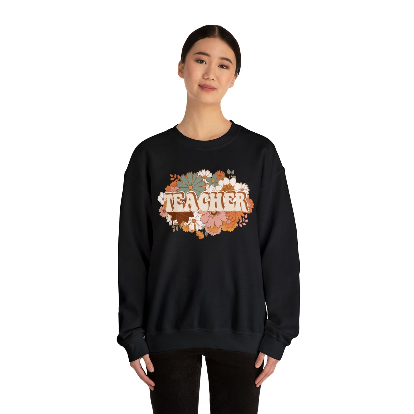 Vintage Retro Floral Teacher Warm Colors Unisex Heavy Blend™ Crewneck Sweatshirt