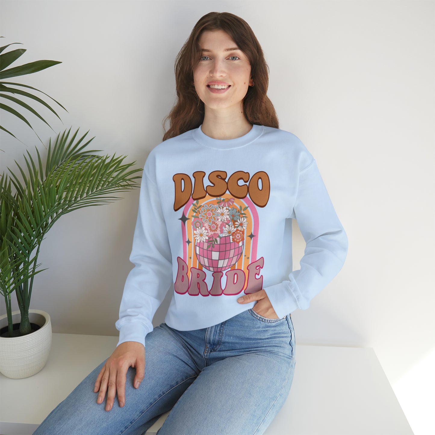 Retro Disco Bride Mirror Ball Bride Unisex Heavy Blend™ Crewneck Sweatshirt