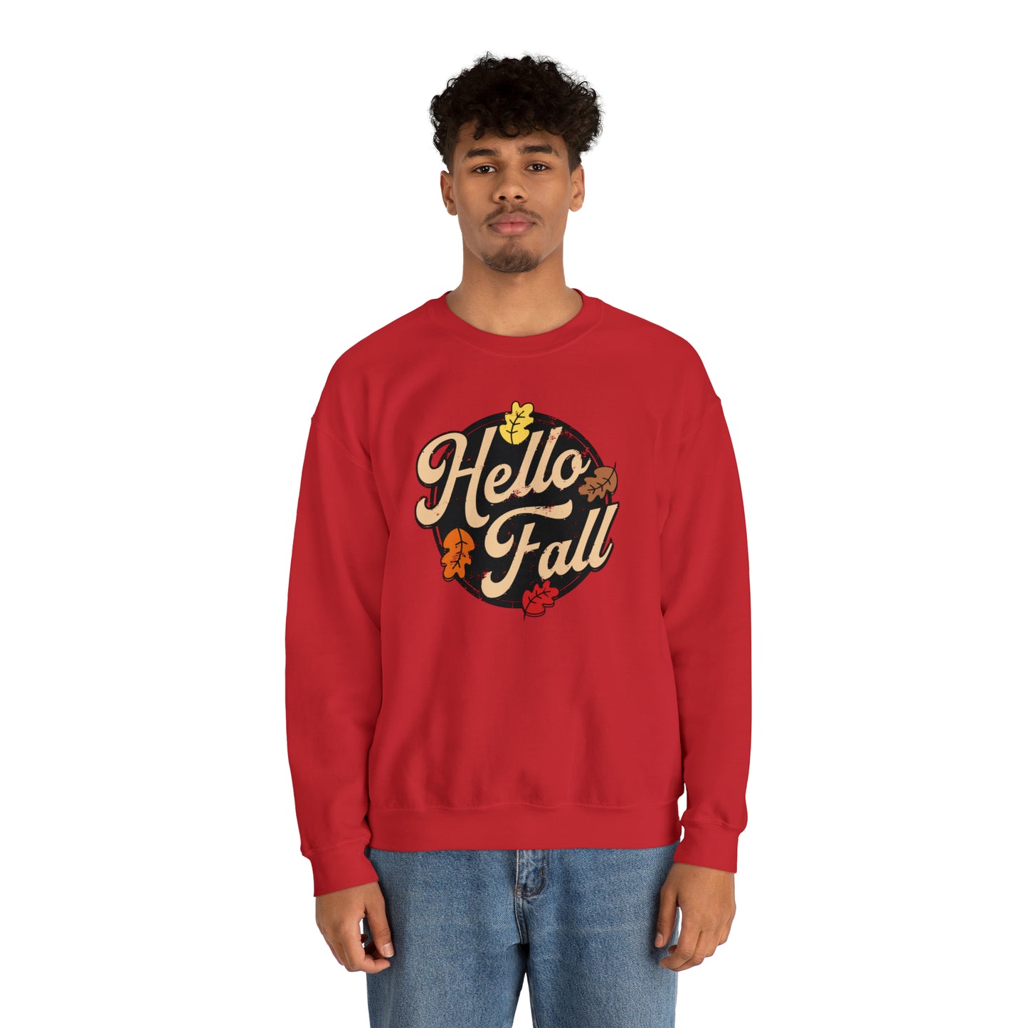 Hello Fall Halloween Retro Warm Colored  Unisex Heavy Blend™ Crewneck Sweatshirt