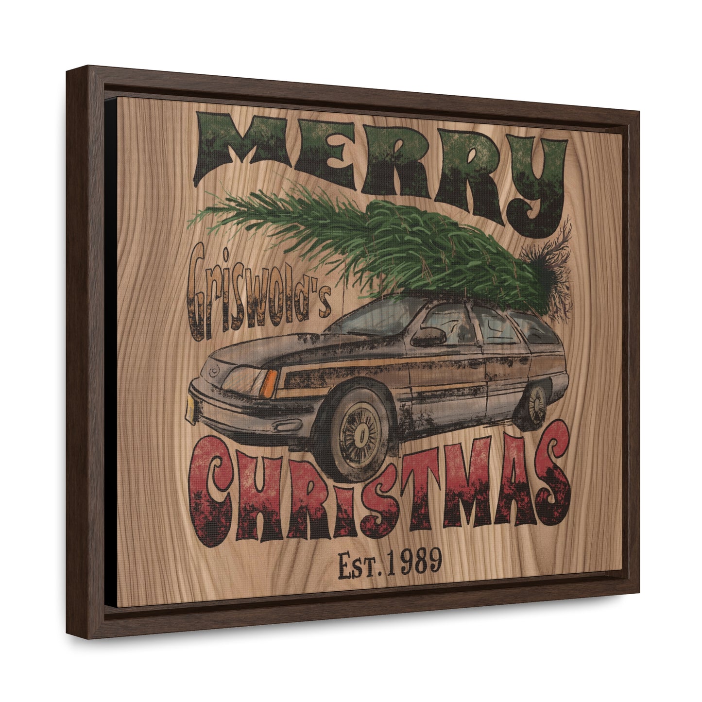 Distressed Merry Griswold Christmas Tree Station Wagon Holiday Gallery Canvas Wraps, Horizontal Frame