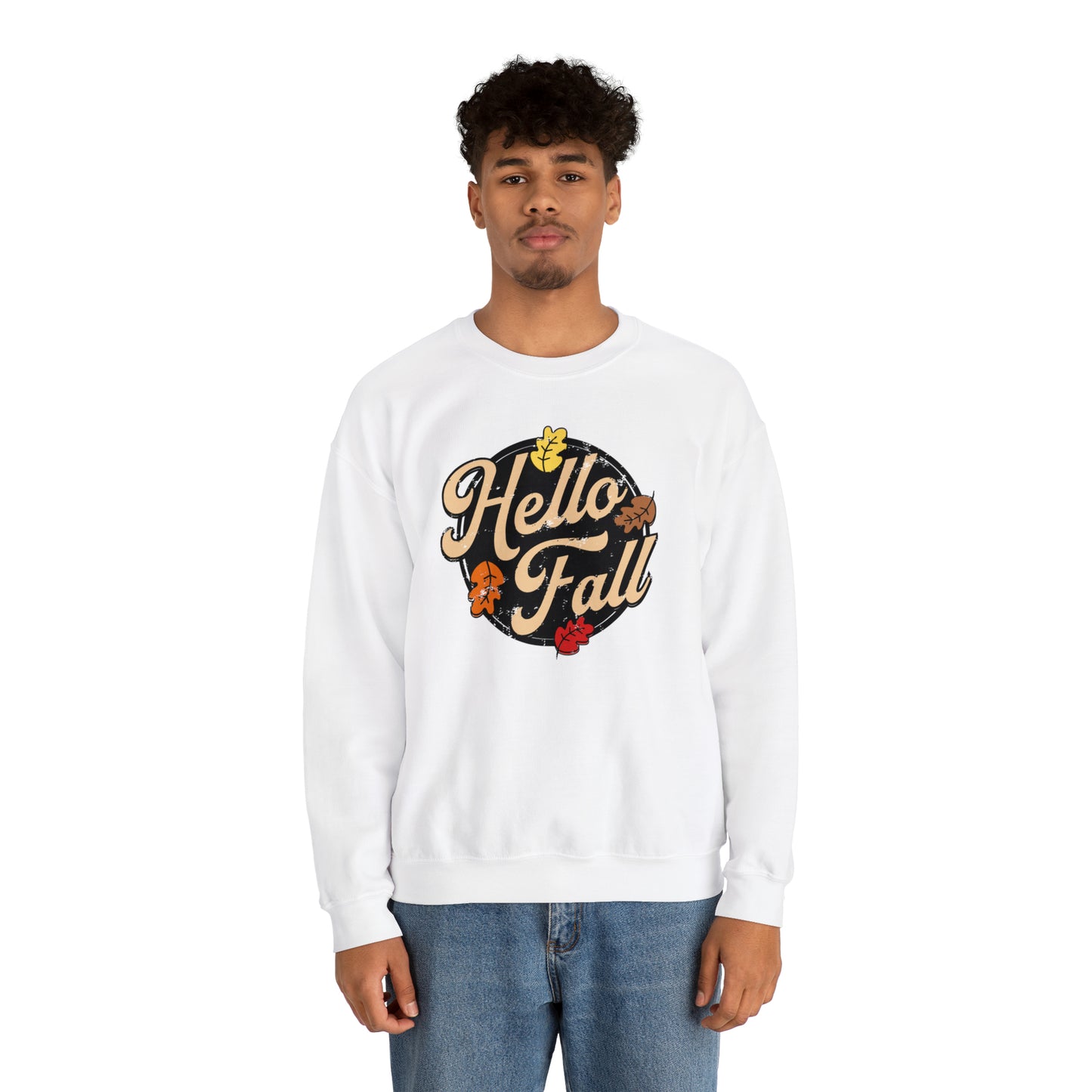 Hello Fall Halloween Retro Warm Colored  Unisex Heavy Blend™ Crewneck Sweatshirt