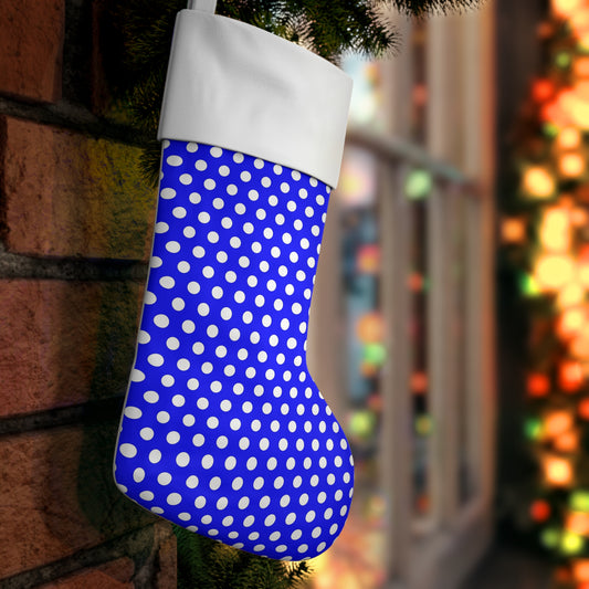 Blue and White Polka Dot Holiday Stocking