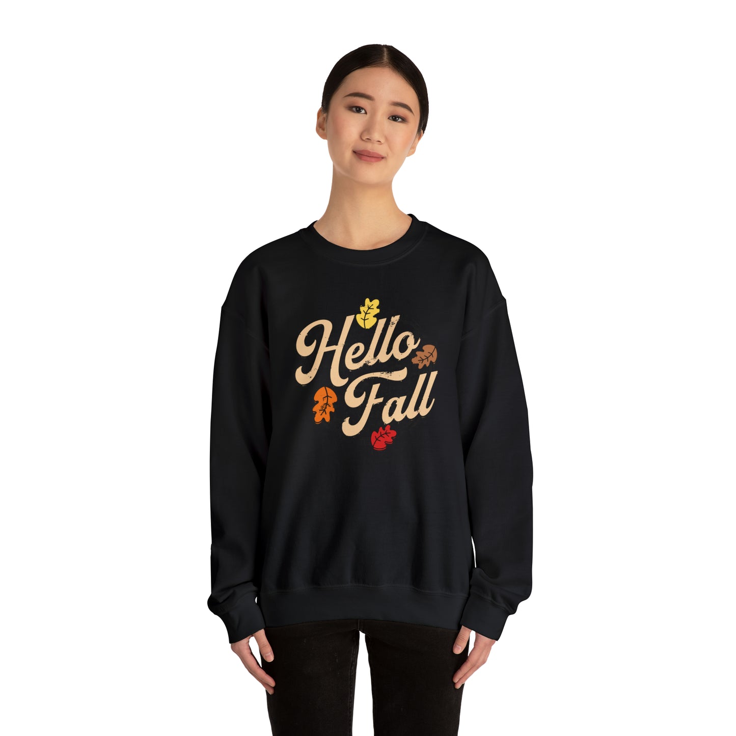 Hello Fall Halloween Retro Warm Colored  Unisex Heavy Blend™ Crewneck Sweatshirt