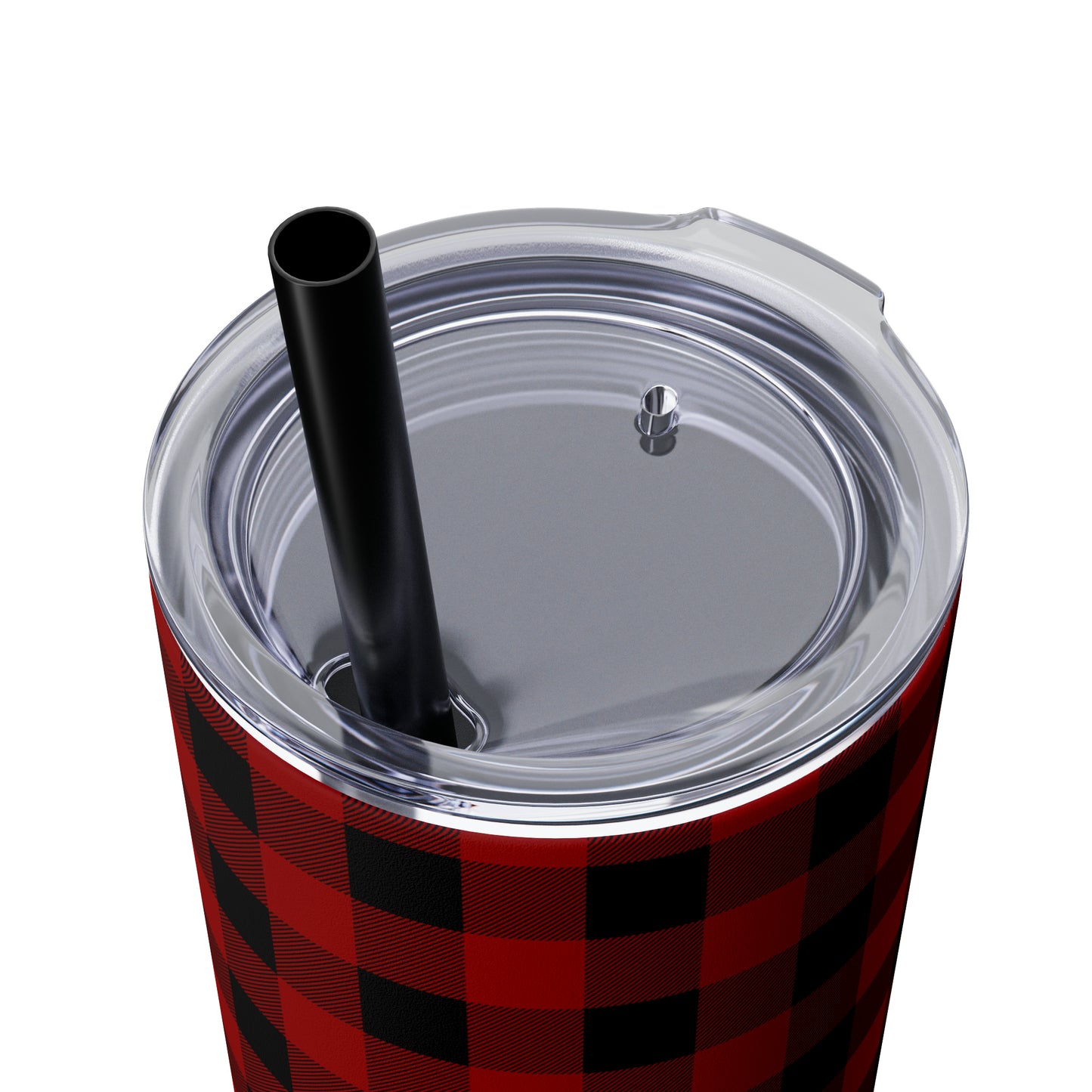 Red and Black Plaid/ Buffalo Plaid Skinny Tumbler with Straw, 20oz