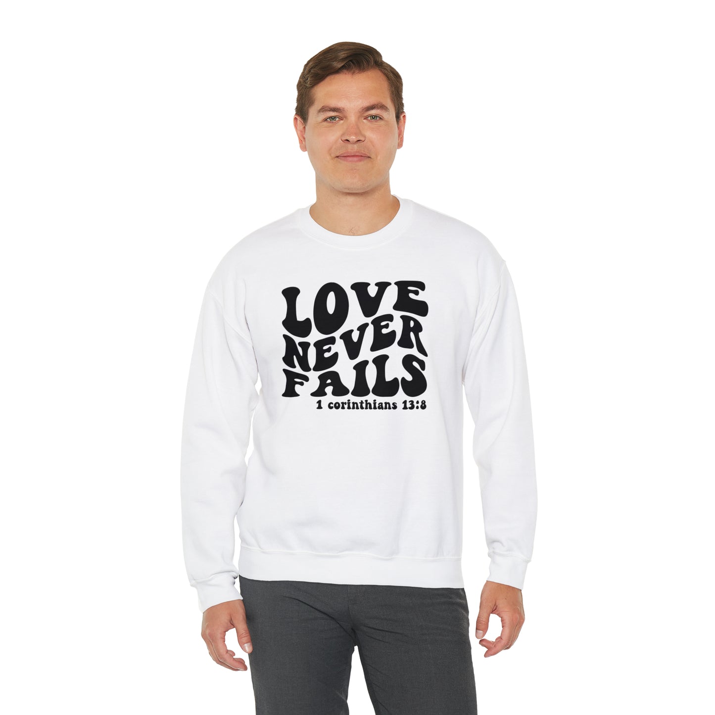 Love Never Fails Black Logo Unisex Heavy Blend™ Crewneck Sweatshirt