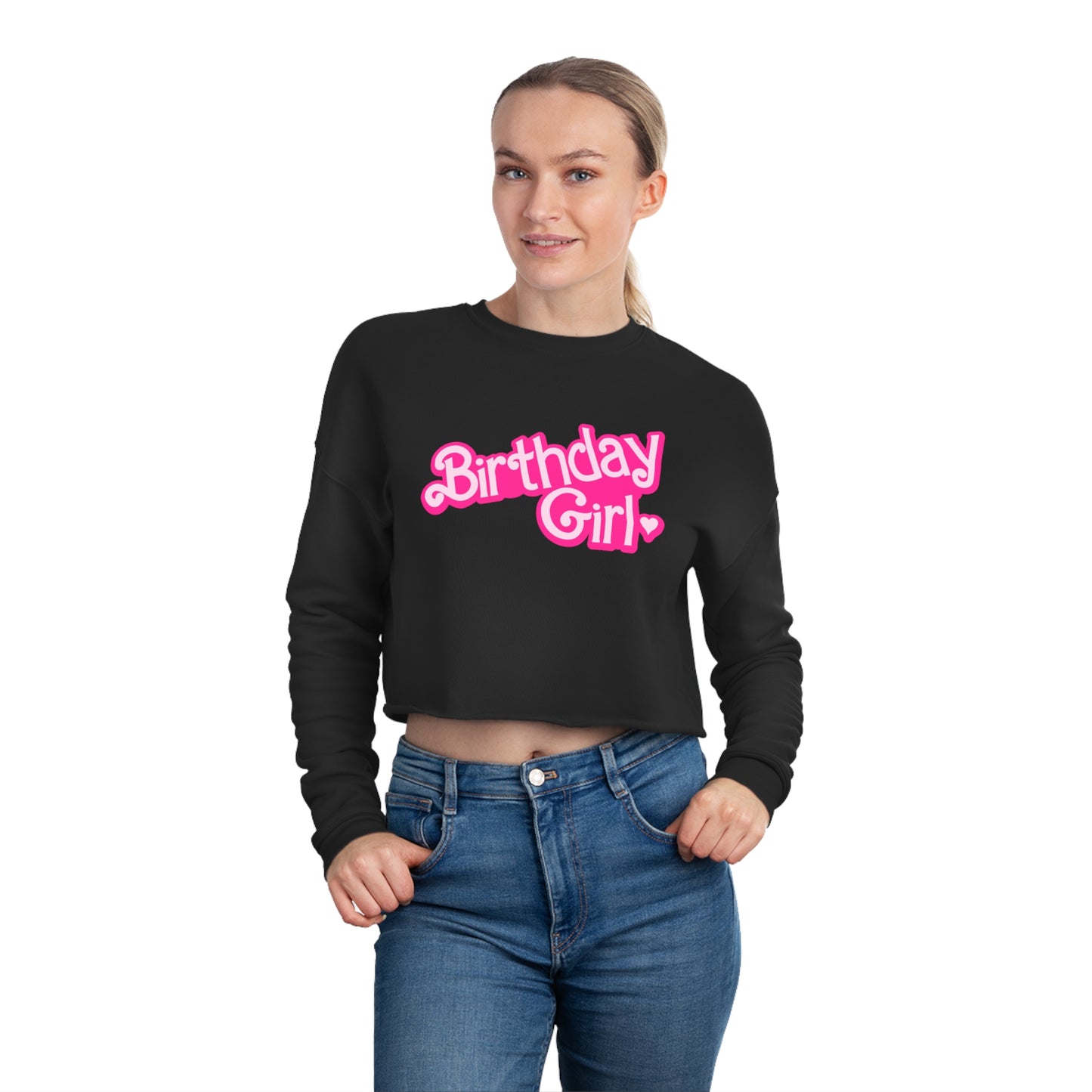 Barbie Birthday Girl Women's Cropped Sweatshirt - Black