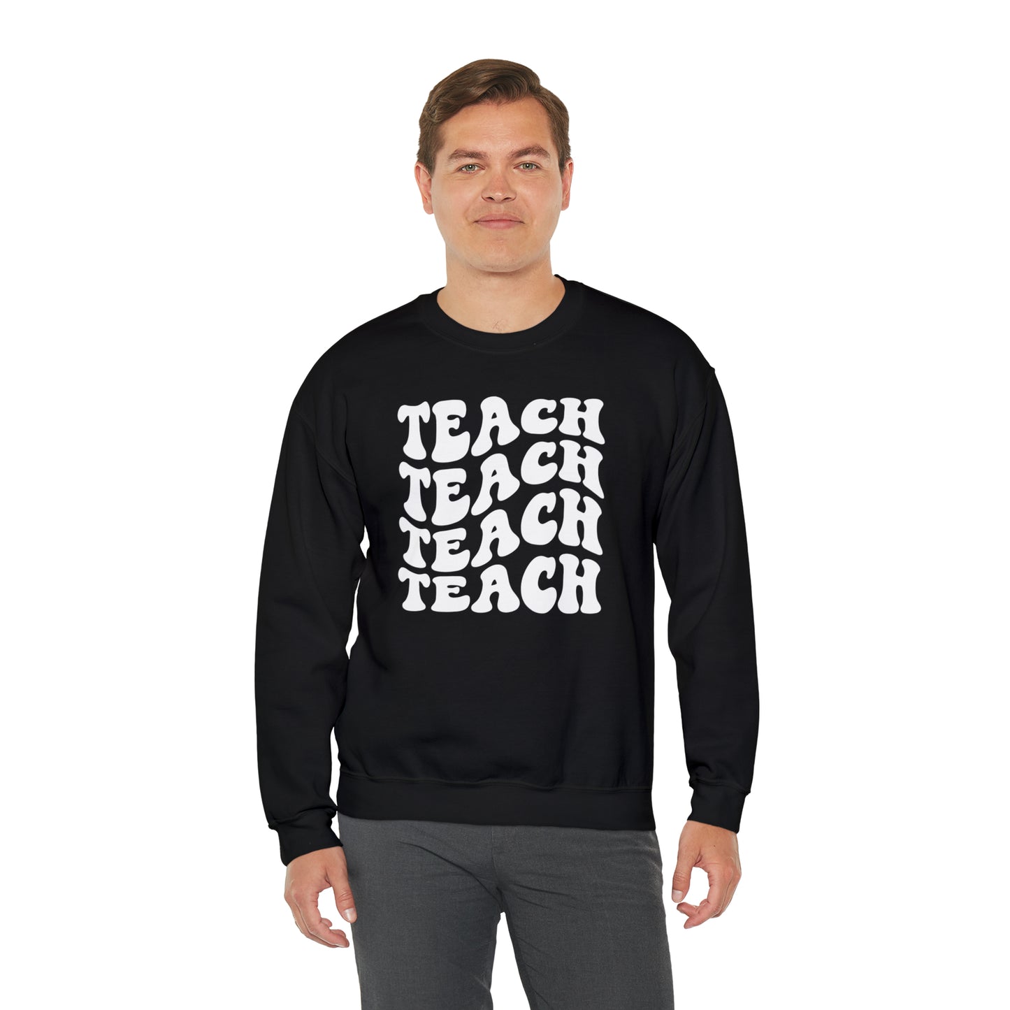 Teach Teach Teach Teach White Logo Unisex Heavy Blend™ Crewneck Sweatshirt