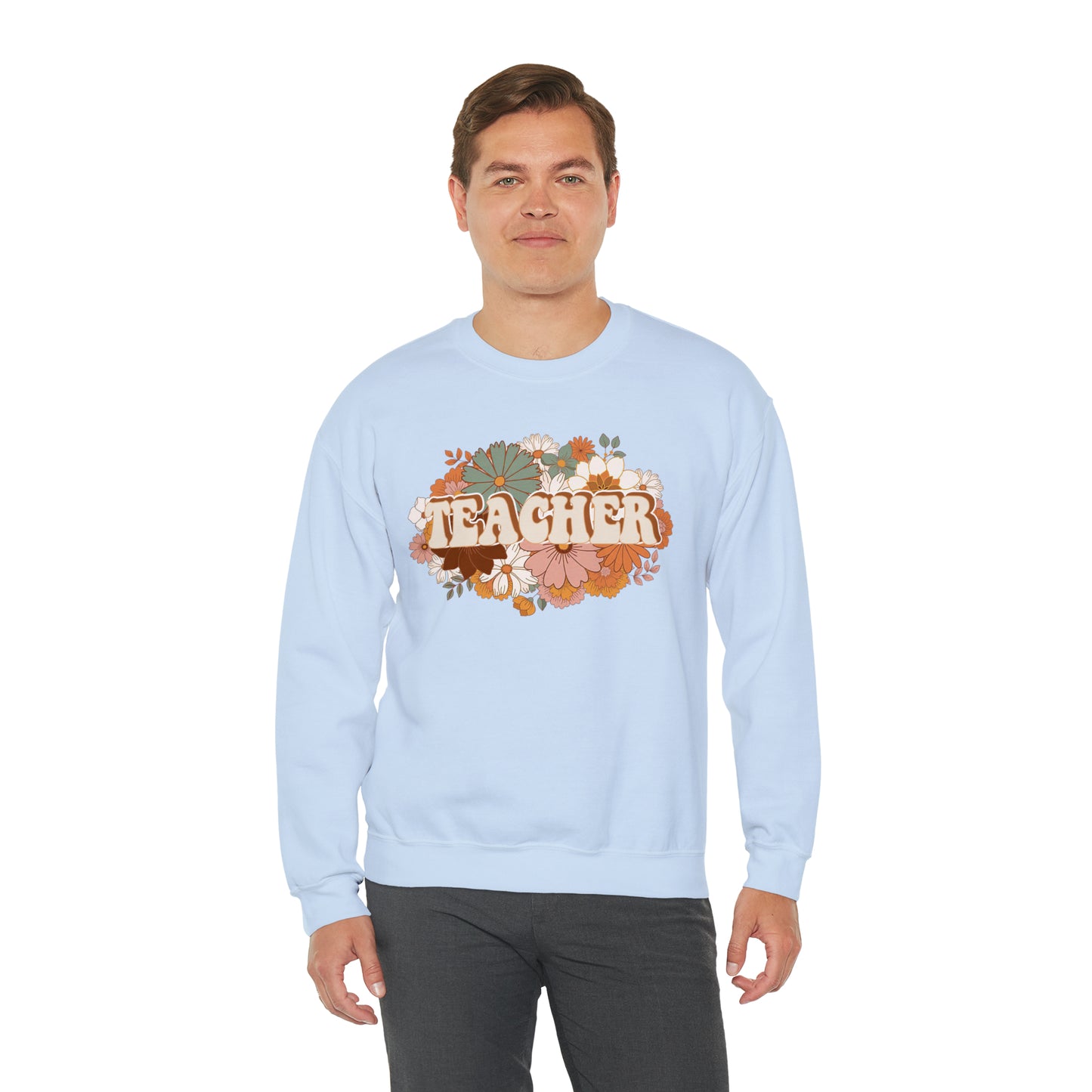 Vintage Retro Floral Teacher Warm Colors Unisex Heavy Blend™ Crewneck Sweatshirt