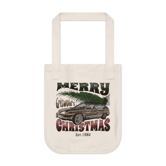 Distressed Merry Griswold's Christmas Tree Station Wagon Holiday Canvas Tote Bag