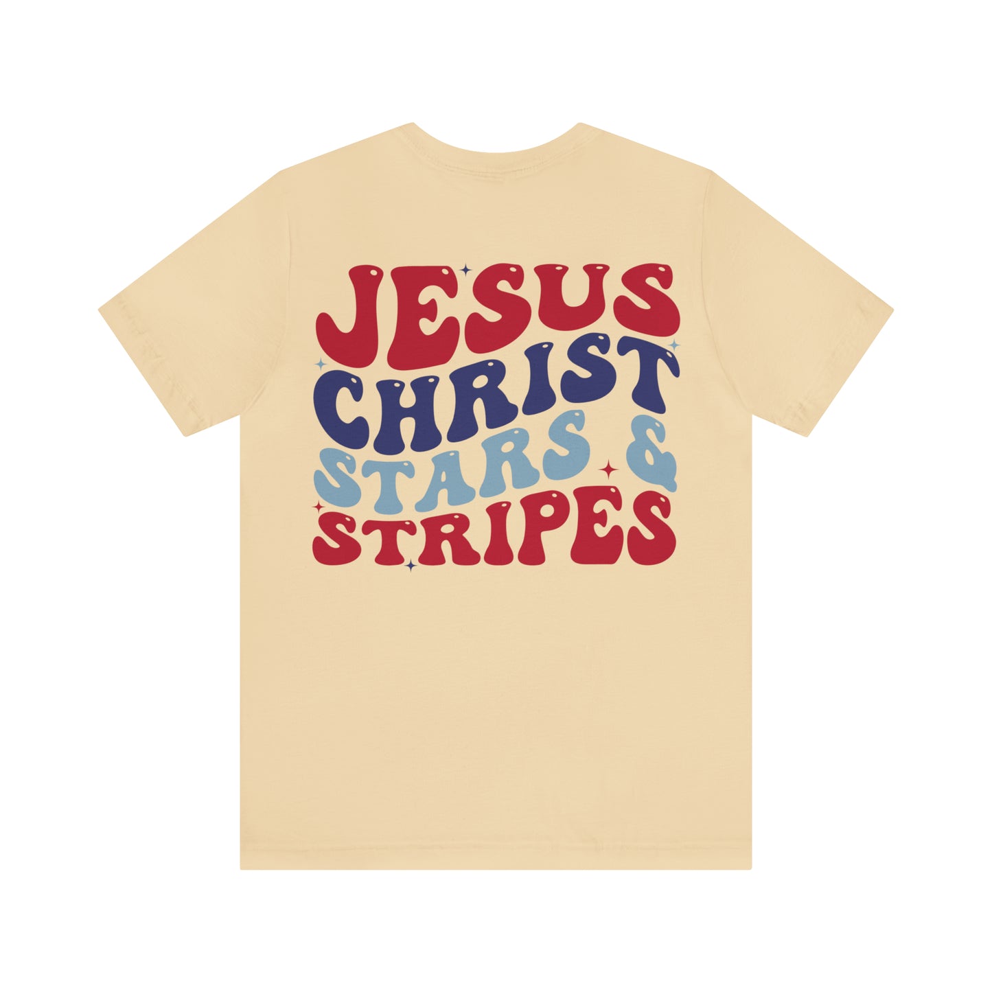 "Jesus Christ Stars and Stripes" (Front and Back Design) Unisex Jersey Short Sleeve Tee