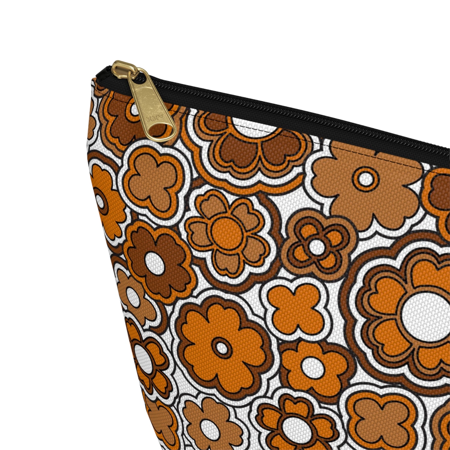 Flower Power Retro Brown Print  Accessory Pouch w T-bottom