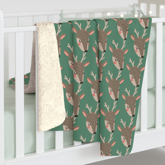 Christmas Deer Print Sherpa Fleece Blanket