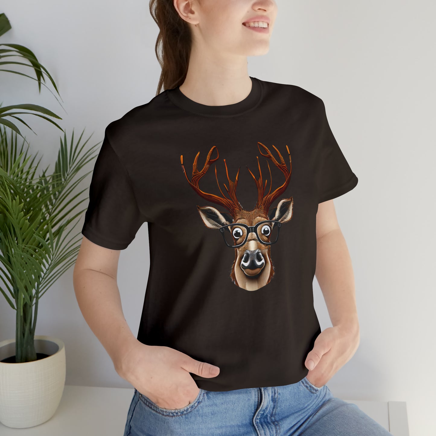 Deer/ Reindeer with Glasses Country and Christmas Unisex Jersey Short Sleeve Tee